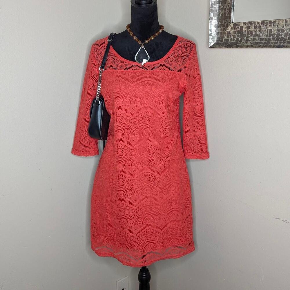 Coral lace dress petite large